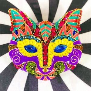 Huge amazing enamel and jeweled Fox face brooch pin